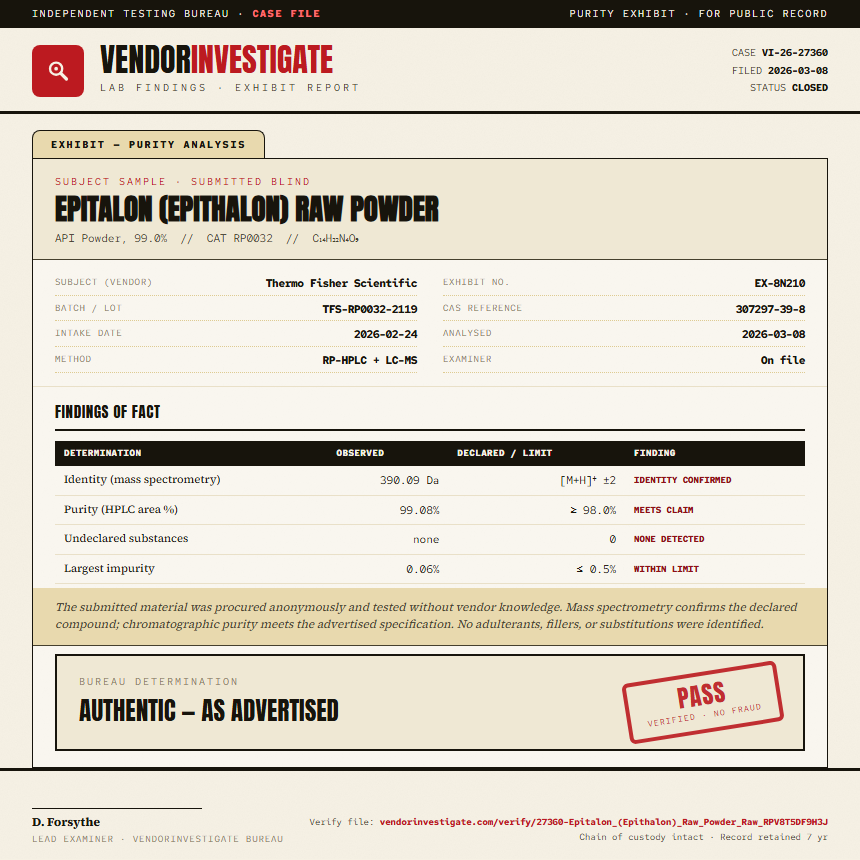 Epitalon (Epithalon) Raw Powder Purity (HPLC) report by VendorInvestigate