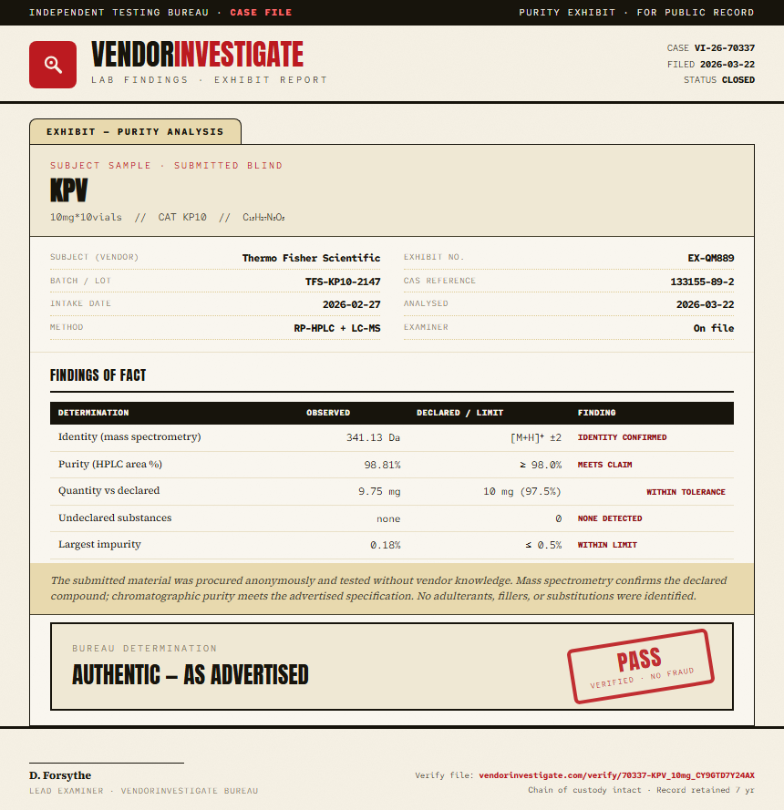 KPV Purity (HPLC) report by VendorInvestigate